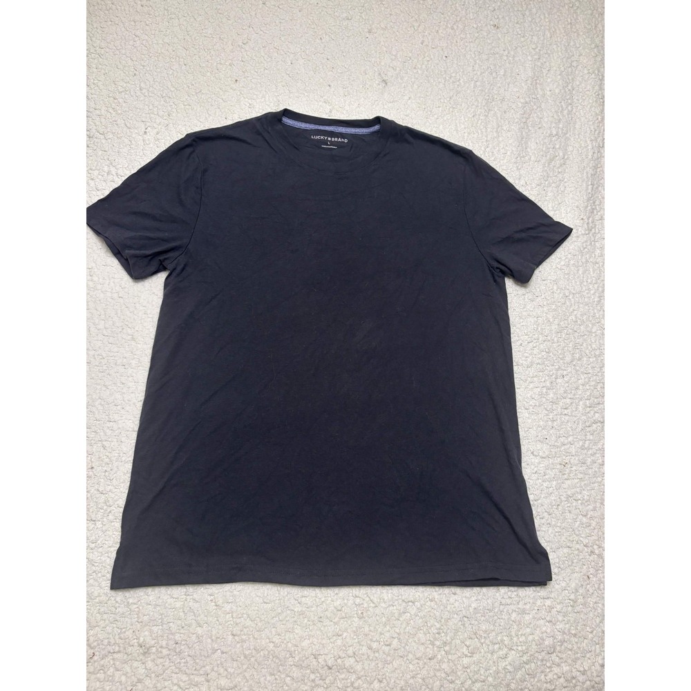 Lucky Brand Mens T-shirt Basic Black Solid Short Sleeve Crew Neck L RN 80318
